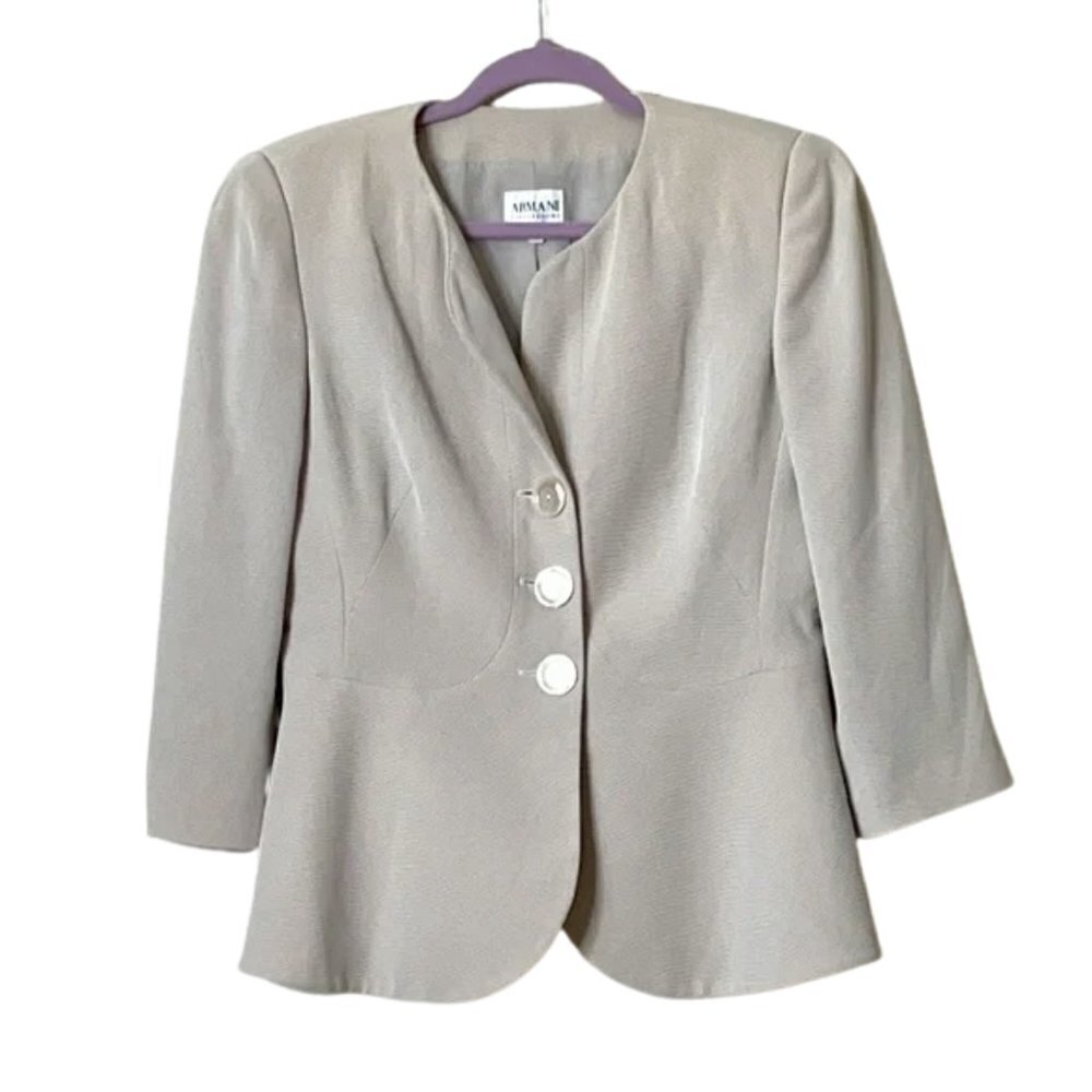 Armani Collezioni Beige 3/4 Sleeve Button Suit Jacket Blazer Sz. 8